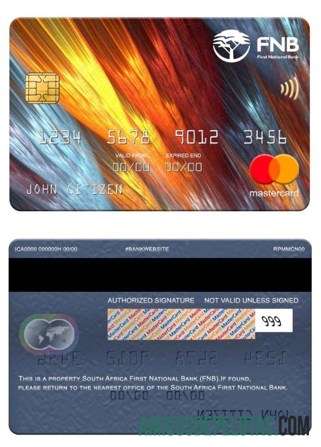 África do Sul First National Bank (FNB) Mastercard exemplo real